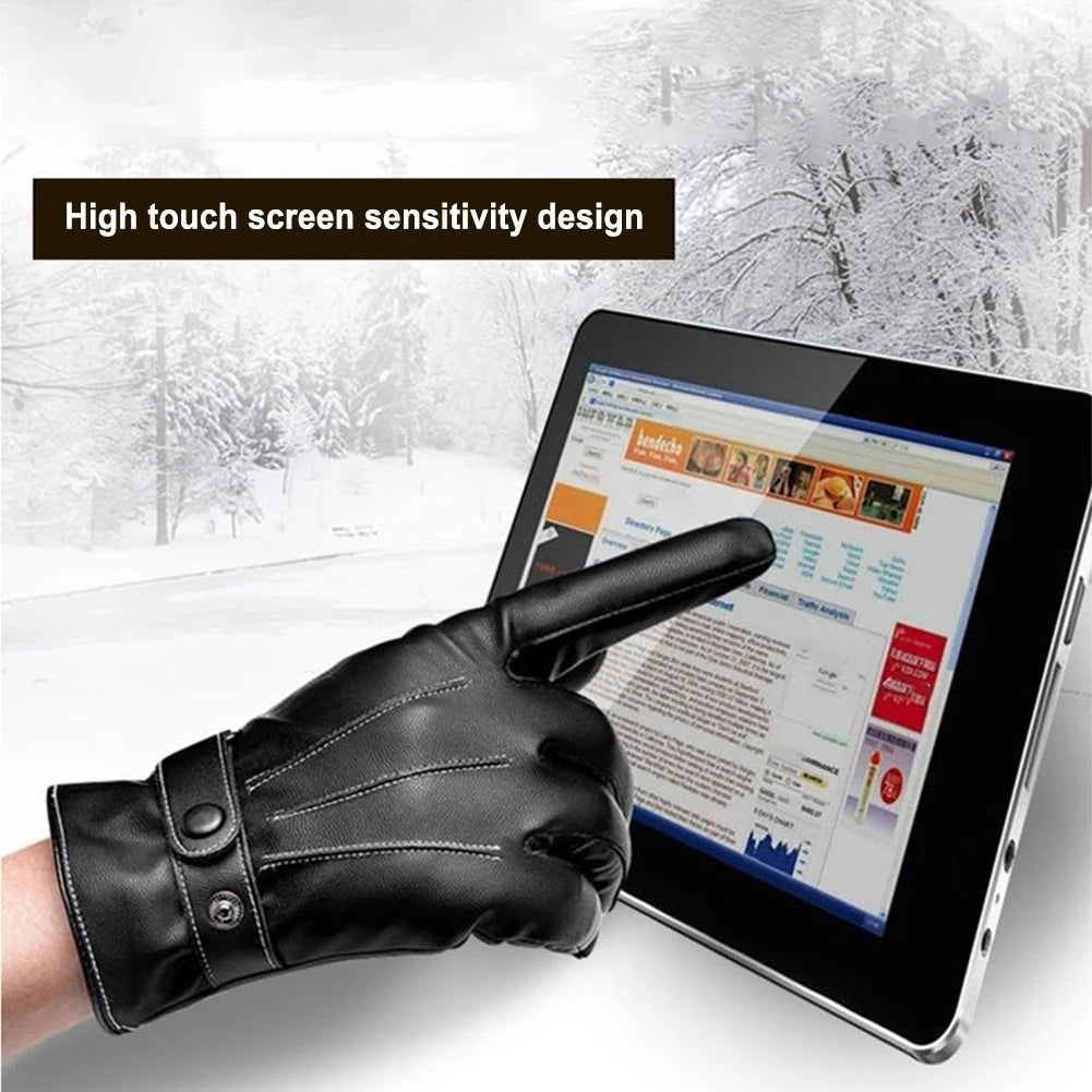 Men's Gloves Winter Mittens Keep Warm Touch Screen Windproof Driving Guantes Male Autumn Winter PU Leather Gloves Business