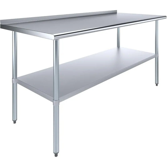 Stainless Steel Work Table with 1.5" Backsplash | Metal Kitchen Food Prep Table | NSF (72" Long x 30" Deep)