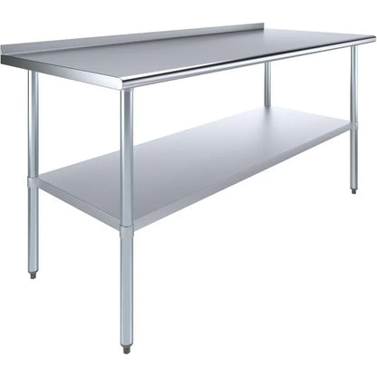 Stainless Steel Work Table with 1.5" Backsplash | Metal Kitchen Food Prep Table | NSF (72" Long x 30" Deep)