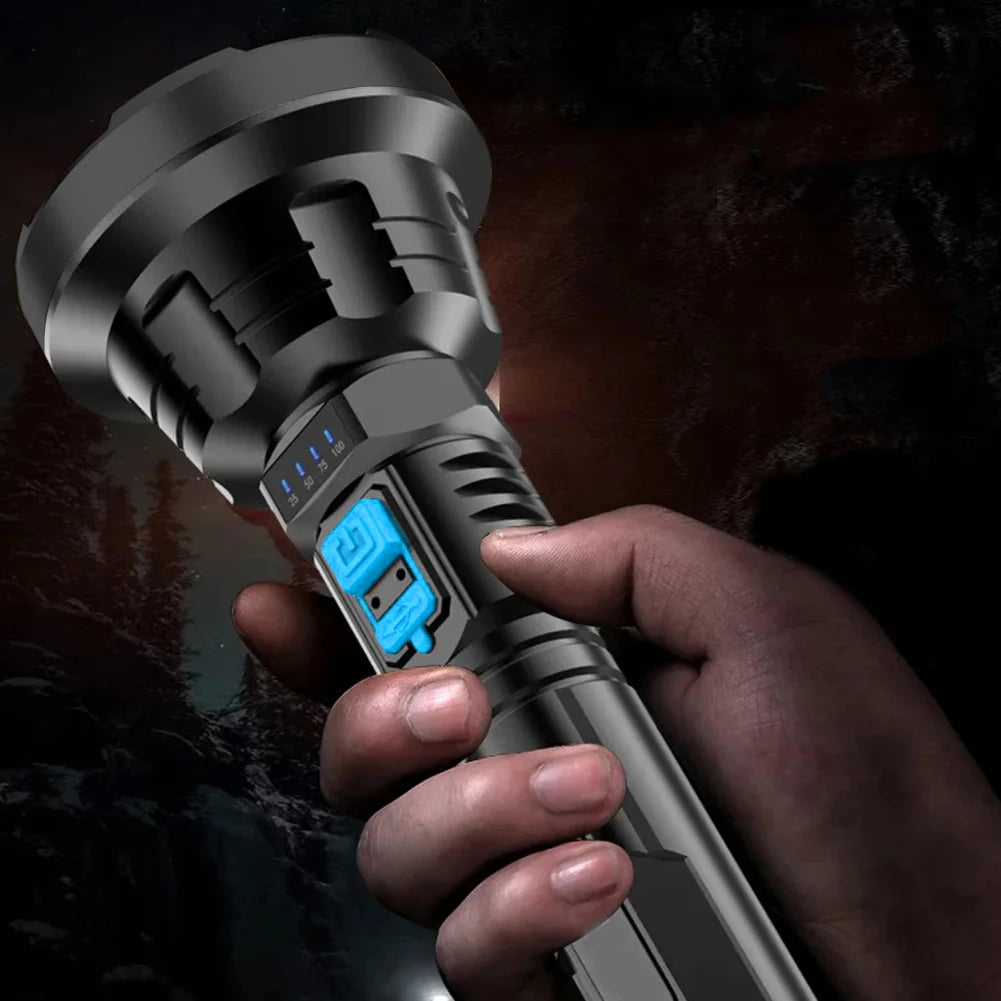 LED Flashlight Searchlight Multifunctional Waterproof Camping Lamp Dimmable Service Work Light Power Display Outdoor Accessories