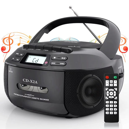CD Player Boombox Cassette Player Combo with Bluetooth,AM/FM Radio,Stereo Sound with Remote Control,AUX/USB Drive,Tape Recording