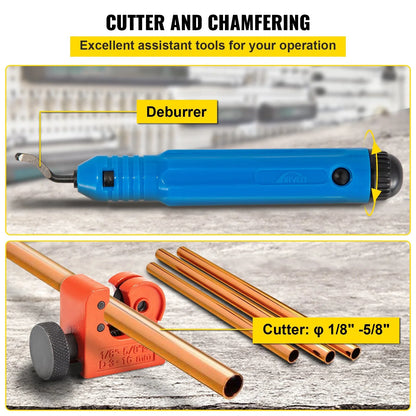 Hydraulic Flaring Tool Kit 3/16"-1/2" 45° Double Brake Flare Tool with Tube Cutter and Deburrer 32 PCS Tube Flaring Tools