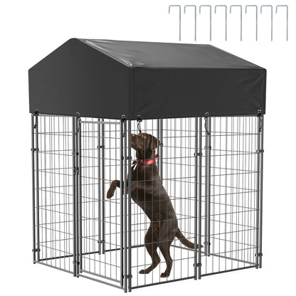 Large Dog Kennel Outdoor Dogs Welded Wire Kennels and Runs Crates for Yard with Stakes Water Proof Cover Canopy