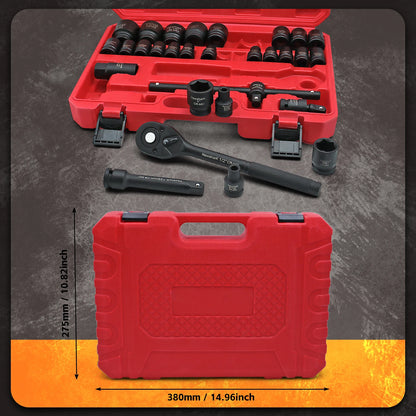 1/2"Impact Socket Set,30 Piece Shallow Impact Socket Kit Assortment, Includes Ratchet Handle and Impact Extension Bars, Automoti