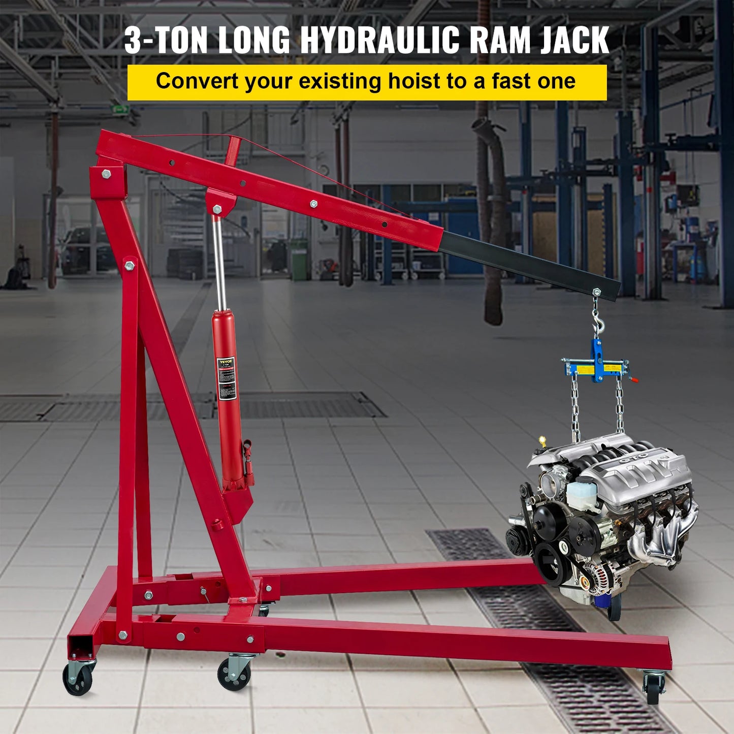 VEVOR Hydraulic Jack 3 /4/8/12 Ton Car Hydraulic Long Ram Jack Manual Engine Lift Hoist Cherry Picker Mechanical Workshop Tool