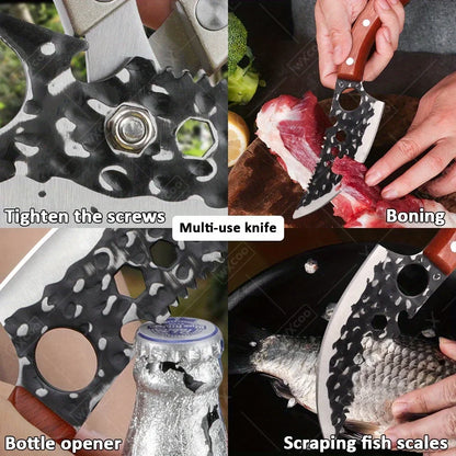 3 Pcs,Boning Knife Kitchen Chef Utility Butcher Multipurpose Knife Chicken Kitchen Scissors Poultry & Fish Cutter Cleaver Knife