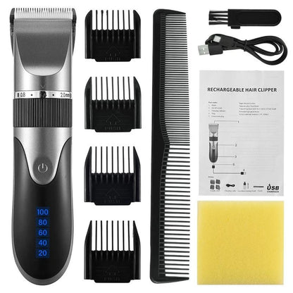 Professional Hair Clipper with Battery Power display Men's Barber Beard Trimmer Rechargeable Hair Cutting Machine Ceramic Blade