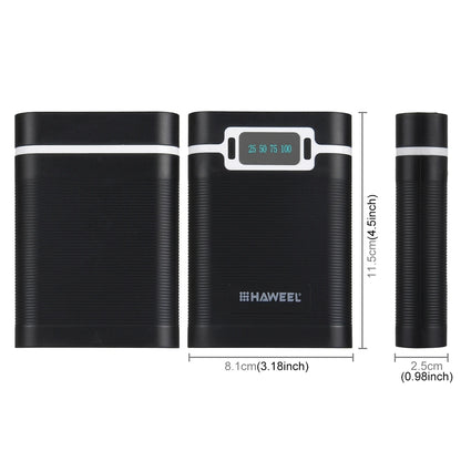 HAWEEL DIY 4 x 18650 Battery (Not Included) 10000mAh Power Bank Shell Box with 2 x USB Output & Display for iPhone/ Galaxy/ Sony