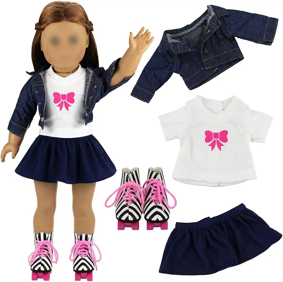 Barwa 2 Sets Doll Clothes and 2 Pairs Ice Skates Boots Shoes Fashion Autumn Clothing Dress Sets Compatible for 18 Inch Doll