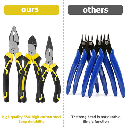 3set High Carbon Steel Pliers ,Cable Wire Cutting Pliers with Soft Grip Handle 6" Spiked Pliers Hand Tool
