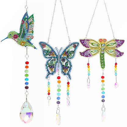 3pcs Diamond Artwork Suncatcher DIY Creative Diamond Wind Chime Kit Hanging Diamond Artwork Ornament for Garden Window Balcony