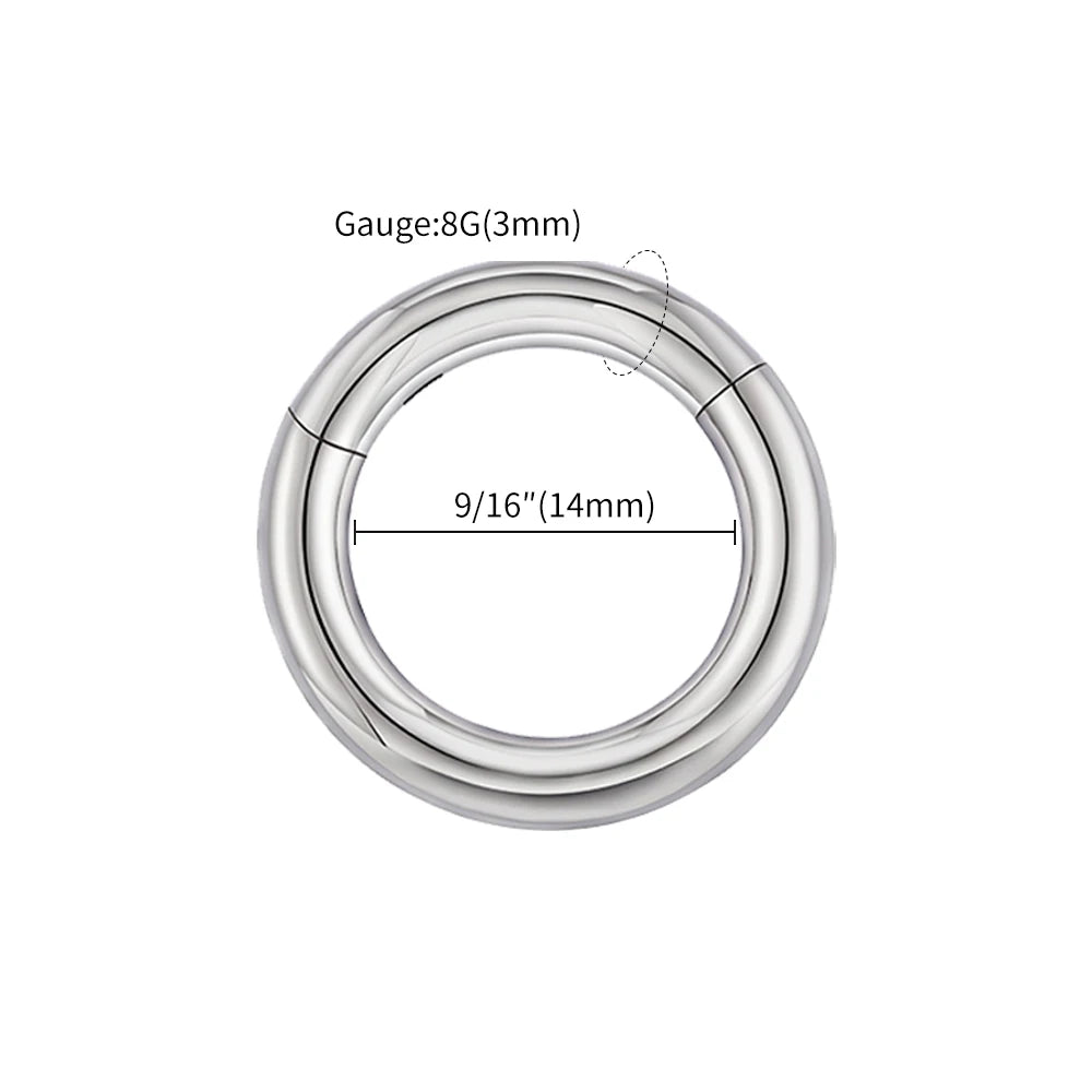 ASTM F136 Titanium Large Gauge 6G 8G 10G Single Hinged Clicker Segment Hoop Ring Septum Nose Piercing