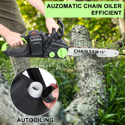 Battery Powered Chainsaw with 2 x 4Ah Batteries, Auto-Lubrication Chain Saw for Tree Felling, Pruning, Logging and Firewood
