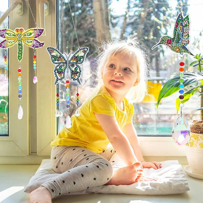 3pcs Diamond Artwork Suncatcher DIY Creative Diamond Wind Chime Kit Hanging Diamond Artwork Ornament for Garden Window Balcony