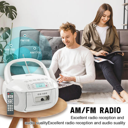 CD Player Boombox Cassette Player Combo with Bluetooth,AM/FM Radio,Stereo Sound with Remote Control,AUX/USB Drive,Tape Recording