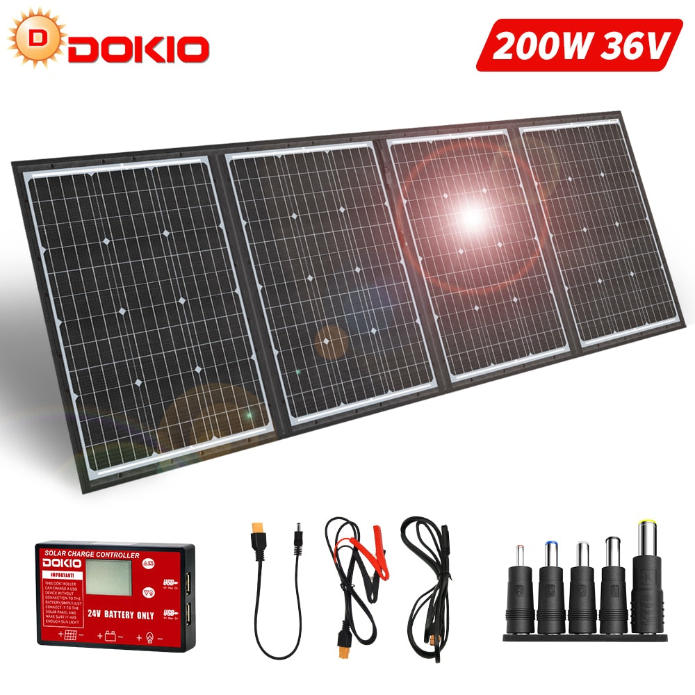 Dokio 18V/36V 200W Portable Solar Panel Set Flexible Foldble Solar Panel usb Solar Kit For Boats/Out-door Camping Charge 12V