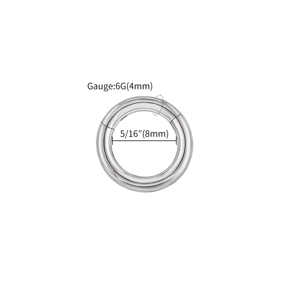 ASTM F136 Titanium Large Gauge 6G 8G 10G Single Hinged Clicker Segment Hoop Ring Septum Nose Piercing