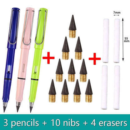 17Pcs/Set Infinity Pencils No Sharpening Eternity Pencils No Ink Kawaii Unlimited Pens Art Supplies School Stationery Nib Eraser