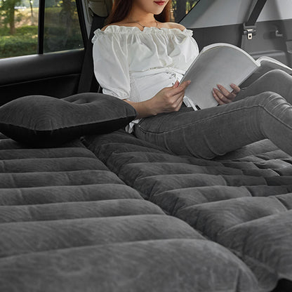 Car Travel Bed 2‑In‑1 Multifunction Inflatable Travel Mattress PVC Flocking Soft Sleeping Rest Cushion for Car SUV
