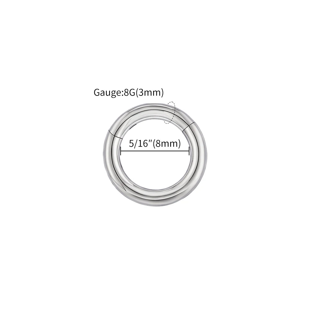 ASTM F136 Titanium Large Gauge 6G 8G 10G Single Hinged Clicker Segment Hoop Ring Septum Nose Piercing