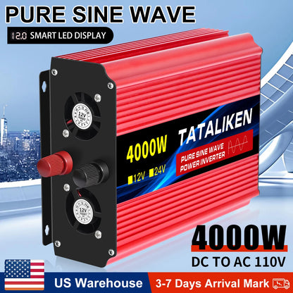 US Socket DC12V To AC 110V 60HZ Pure Sine Wave Inverter Car Power 1000W-10000W Voltage Portable Converter with LED