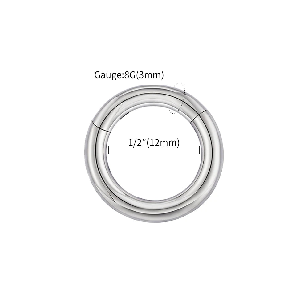 ASTM F136 Titanium Large Gauge 6G 8G 10G Single Hinged Clicker Segment Hoop Ring Septum Nose Piercing