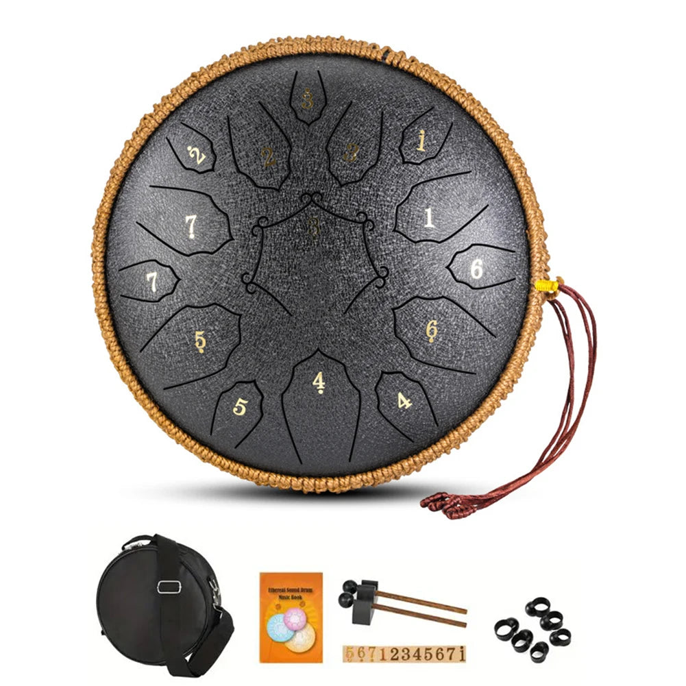 12 Inch 15 Notes Steel Tongue Drum Glucophone Music Drum Ethereal Hand Drum Yoga Meditation Percussion Musical Instruments