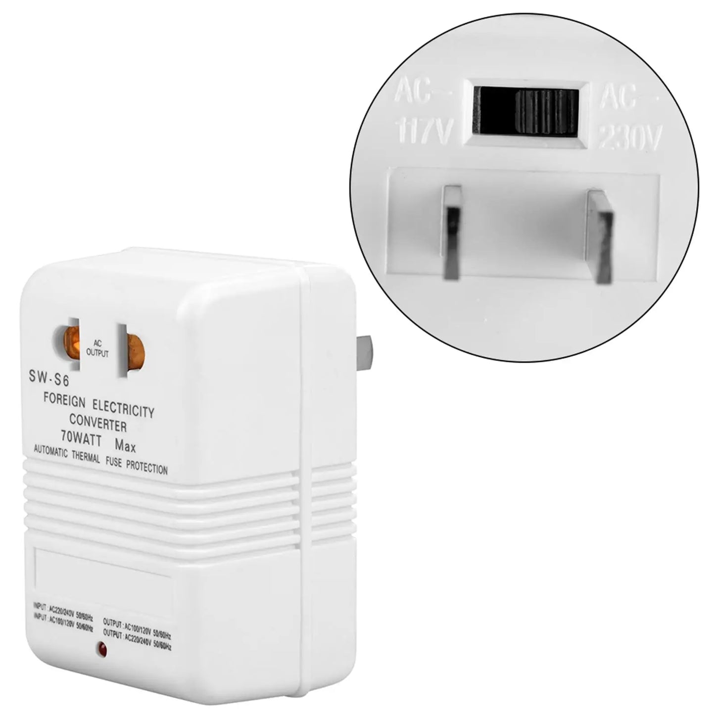 70W Dual Voltage Converter Transformer 110V/120V to 220V/240V with CN Standard Plug - Step-Up & Step-Down