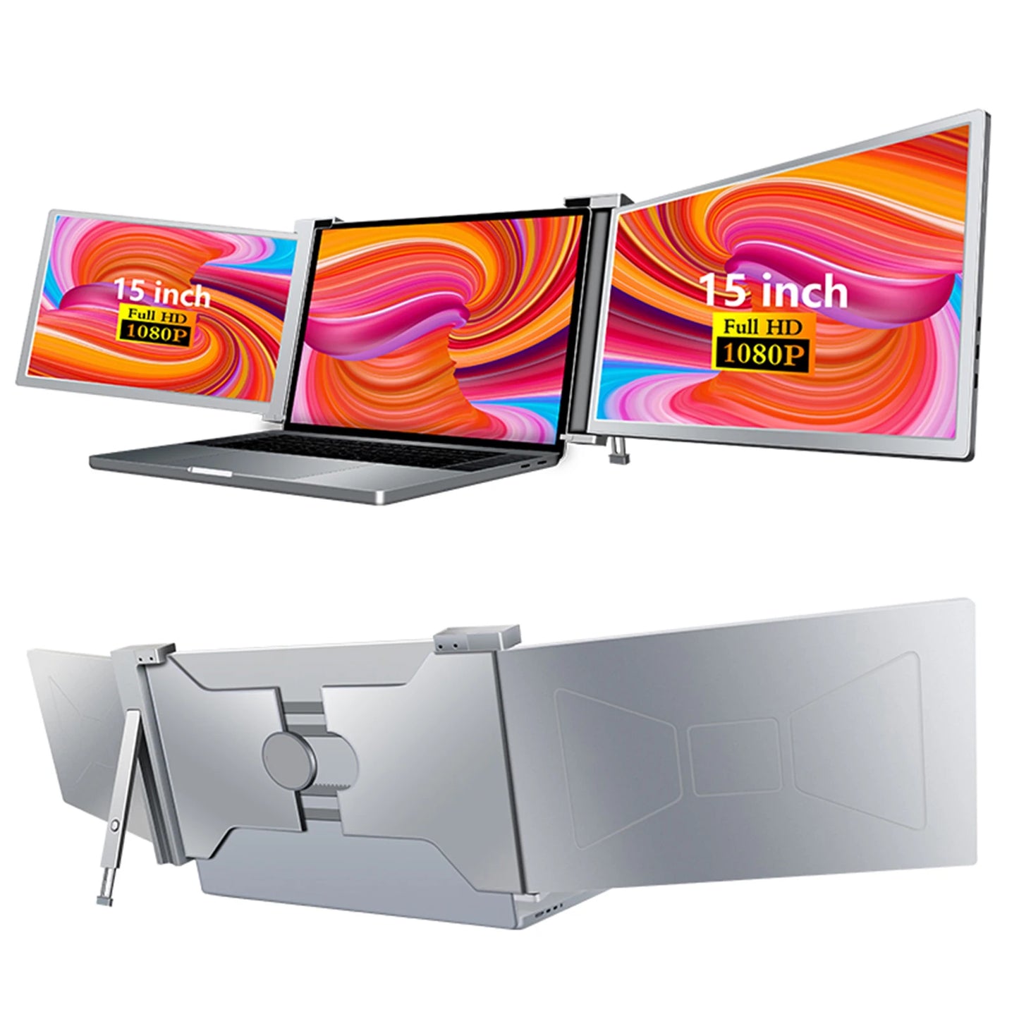 15 inch Monitor Portable Triple-screen Monitor Laptop Expansion Screen 1920*1080 Easy Installation for 15-17 inch Laptop