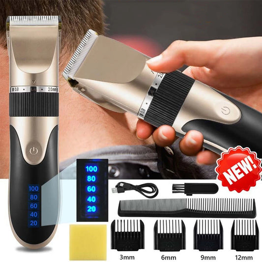 Professional Hair Clipper with Battery Power display Men's Barber Beard Trimmer Rechargeable Hair Cutting Machine Ceramic Blade
