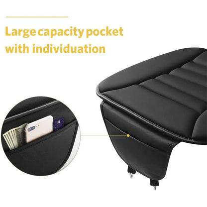 New Car Seat Cushion Memory Foam Front Car Seat Mat Pad Non-Slip Rubber Chair Protector Breathable Cover with Storage Pouch