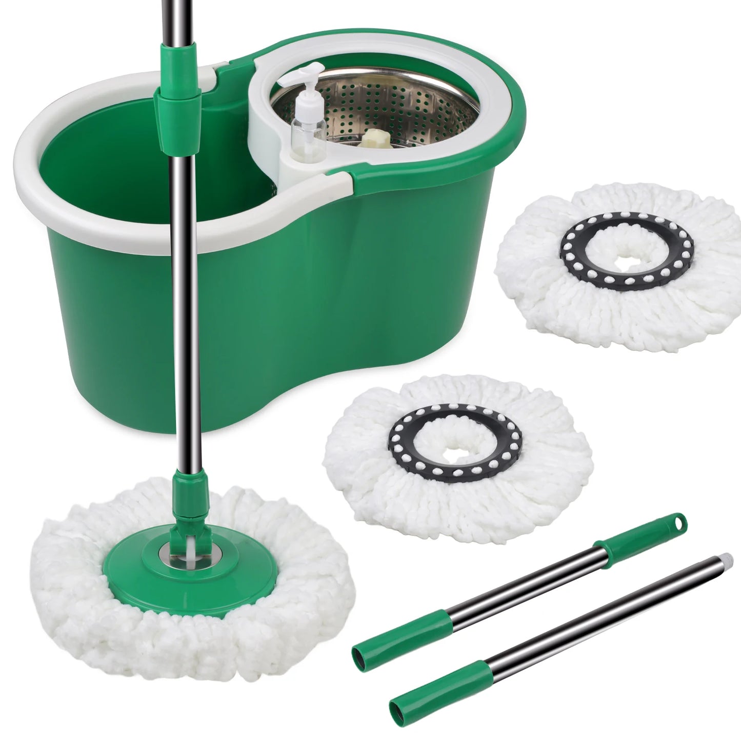 Spin Mop Bucket Sets with 360° Spinning 2 Mop System Tank in 3 Microfiber Replacement Heads, 61" Extended Handle Floor Cleaning