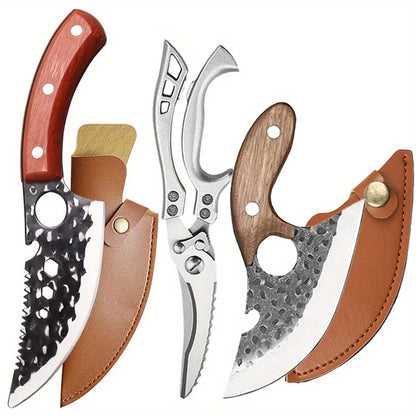 3 Pcs,Boning Knife Kitchen Chef Utility Butcher Multipurpose Knife Chicken Kitchen Scissors Poultry & Fish Cutter Cleaver Knife