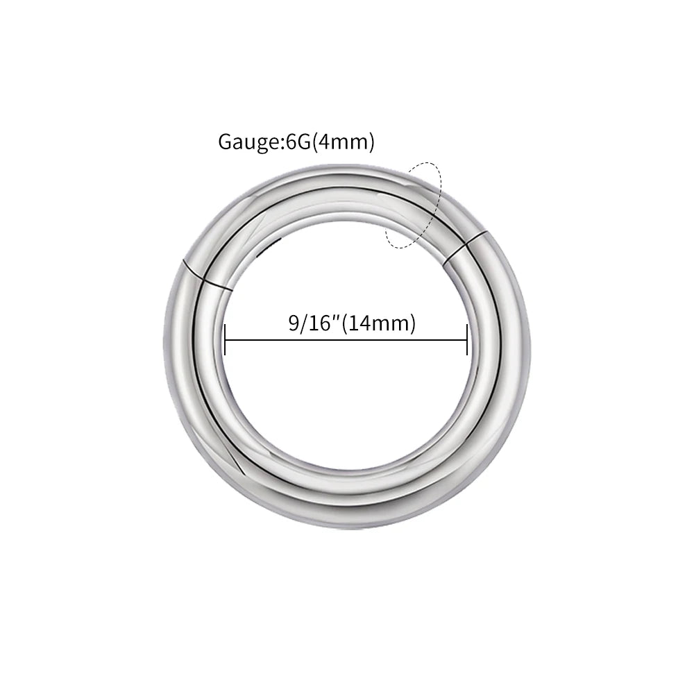 ASTM F136 Titanium Large Gauge 6G 8G 10G Single Hinged Clicker Segment Hoop Ring Septum Nose Piercing