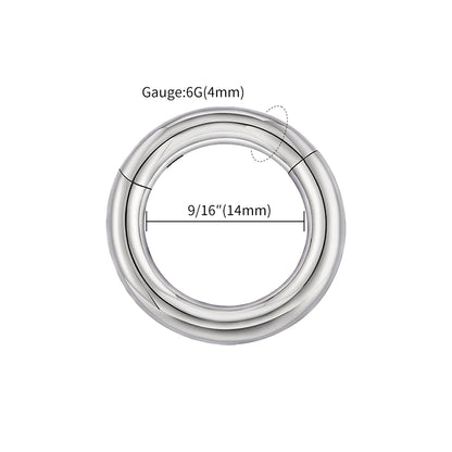 ASTM F136 Titanium Large Gauge 6G 8G 10G Single Hinged Clicker Segment Hoop Ring Septum Nose Piercing