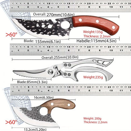 3 Pcs,Boning Knife Kitchen Chef Utility Butcher Multipurpose Knife Chicken Kitchen Scissors Poultry & Fish Cutter Cleaver Knife