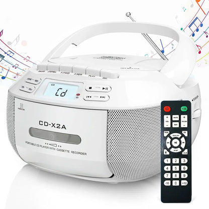 CD Player Boombox Cassette Player Combo with Bluetooth,AM/FM Radio,Stereo Sound with Remote Control,AUX/USB Drive,Tape Recording