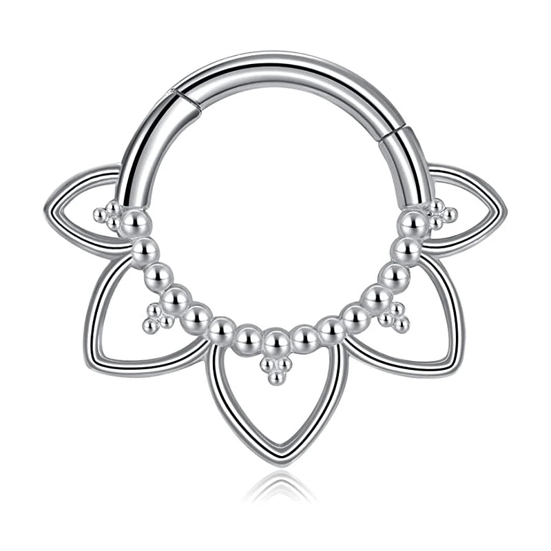 Flowers Nose Ring Septum 100% 316L Surgical Steel Zircon Clicker Daith Piercing Ear Cartilage Helix Hoop Flowers Water Drops