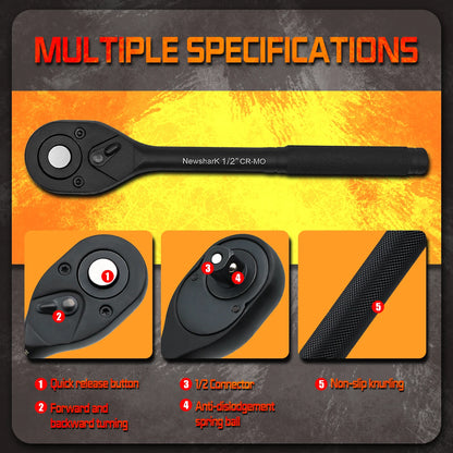 1/2"Impact Socket Set,30 Piece Shallow Impact Socket Kit Assortment, Includes Ratchet Handle and Impact Extension Bars, Automoti