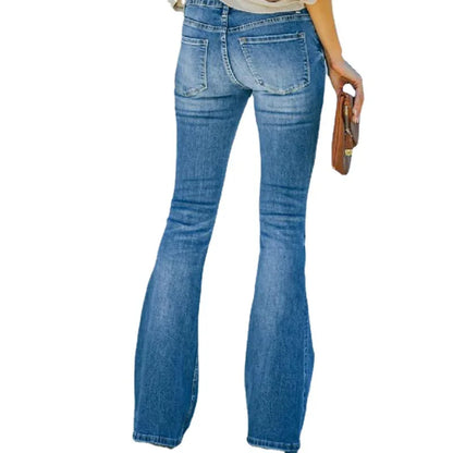 2024 spring and summer new style trousers slim fit multi-button bootcut trousers washed women's jeans