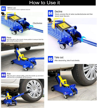 2 Ton Low Profile Floor Jack,Steel Heavy Duty Hydraulic Car Jack Hydraulic Trolley Jack with Carry Case ,Portable Car Lift Jack