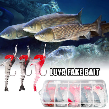 5pcs Soft Shrimp Lure Rigs Fishing Tackle Hooks Jigs Lifelike Swimbait Suitable for Freshwater/Saltwater