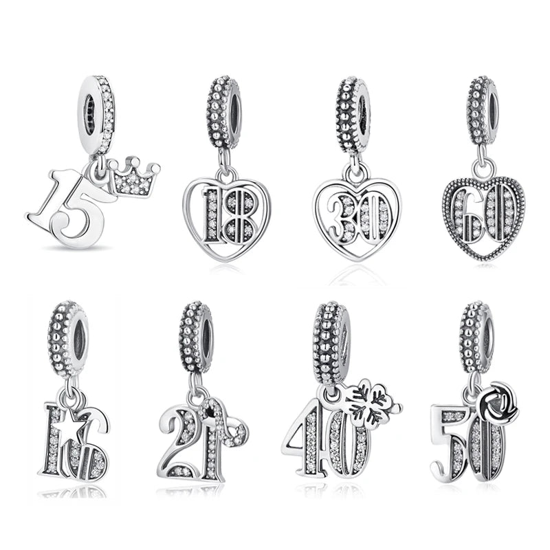 Original 925 Sterling Silver Charms Love Anniversary Birthday Pendant Beads Fit Pandora Bracelets Necklaces Women DIY Jewelry