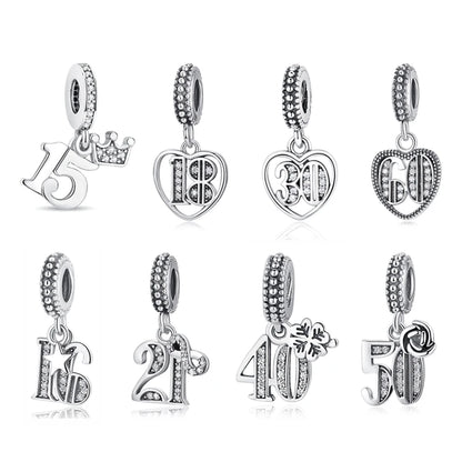 Original 925 Sterling Silver Charms Love Anniversary Birthday Pendant Beads Fit Pandora Bracelets Necklaces Women DIY Jewelry