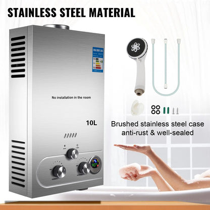 VEVOR Gas Water Heater LPG Hot Water Heater Stainless Steel Tankless  Propane Gas LPG Boiler Home Appliance 6L-18L