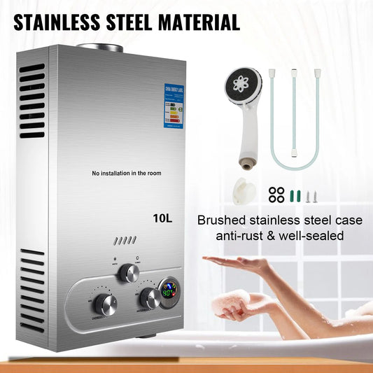 VEVOR Gas Water Heater LPG Hot Water Heater Stainless Steel Tankless  Propane Gas LPG Boiler Home Appliance 6L-18L