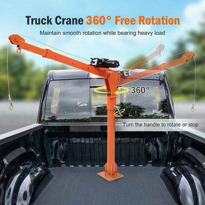 Electric Pickup Truck Crane With Electric Winch 3500 lbs 12V, Folding Truck Jib Cranes Hoist 360° Swivel For Lifting Goods