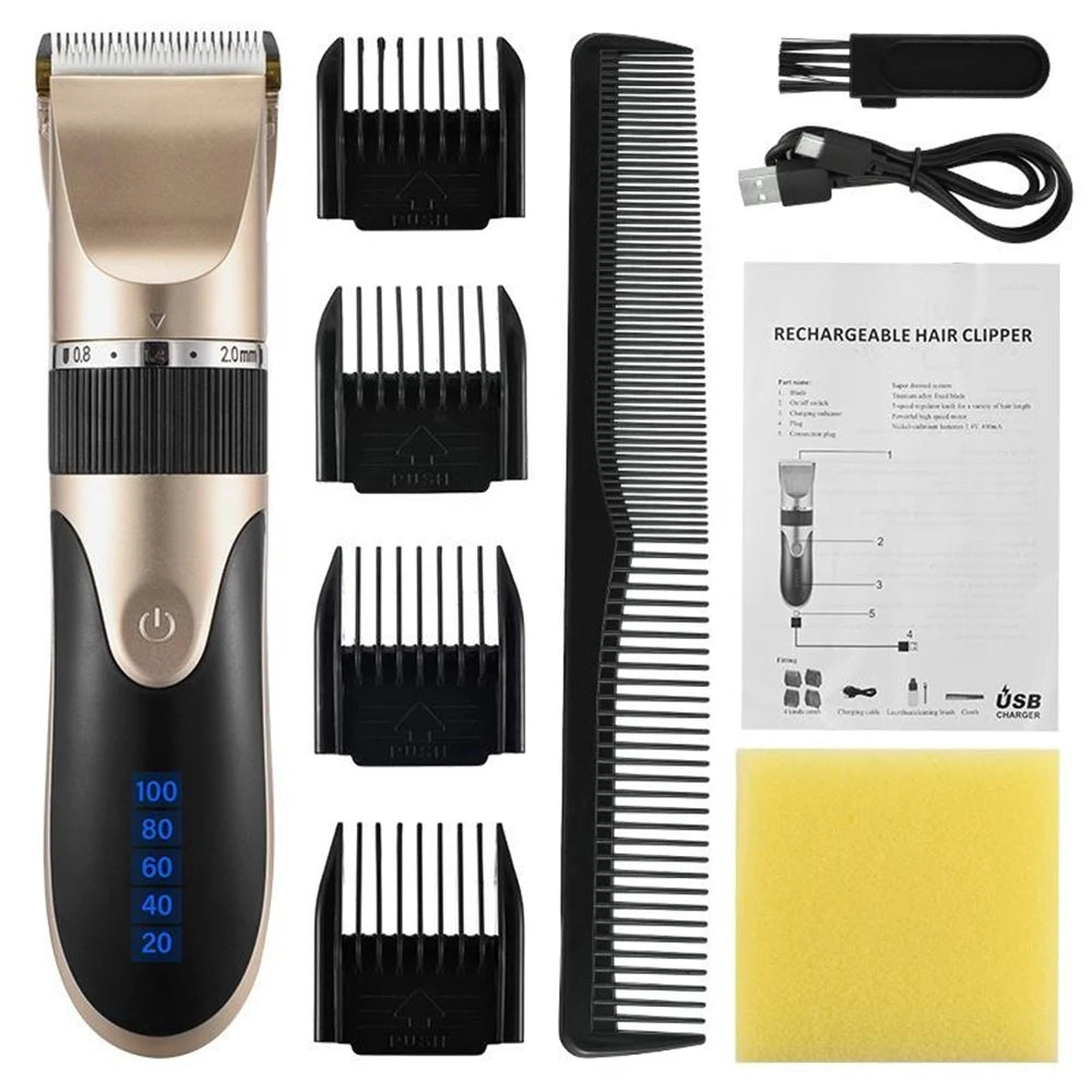 Professional Hair Clipper with Battery Power display Men's Barber Beard Trimmer Rechargeable Hair Cutting Machine Ceramic Blade