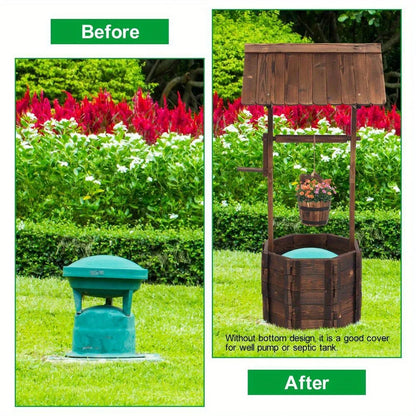 Wooden Wishing Well Planter with Hanging Bucket for Flower and Plants Indoor/Outdoor, Rustic Flower Planter Ornamental