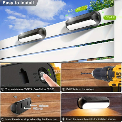 LED Solar Step Lights with 2 Lighting Modes - Longer Battery Life, Compact & Durable, IP65 Waterproof for Stairs,  Fences, Walls